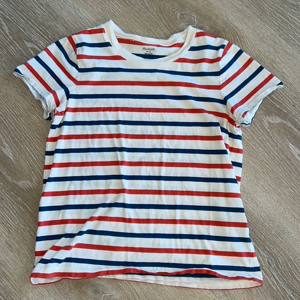 Madewell blue & orange striped baby tee size small. French style T-Shirt.
